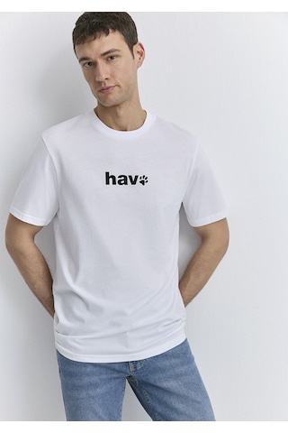 Mavi - Hav Baskılı Beyaz Tişört 0612759-620 Beyaz