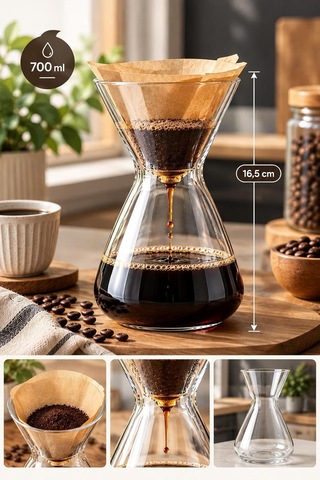 Tr Borosilikat Cam Kahve Demleyici Dripper Kahve Demleme Caraf 700ml