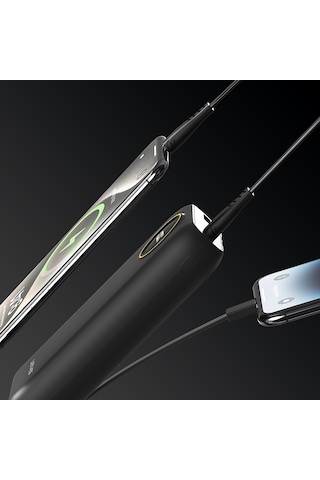 Lenyes P851l Dijital Led Gösterge Type-c Ve Lightning Kablolu Powerbank Uyumlu 22.5w 10000mah Siyah