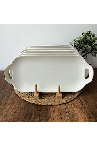 6'lı 38x16 Cm Kırık Beyaz Tavuk Dünyası Sunum Tabağı