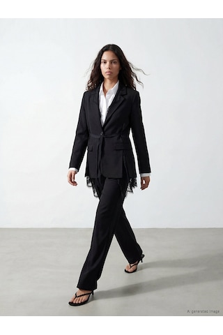 Lcw Modest Siyah Dantel Detaylı Kadın Blazer Ceket