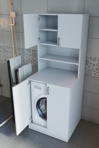 Makbulce Leylak Kapaklı Çamaşır Makinesi Dolabı Ve Çok Amaçlı Dolap Beyaz
