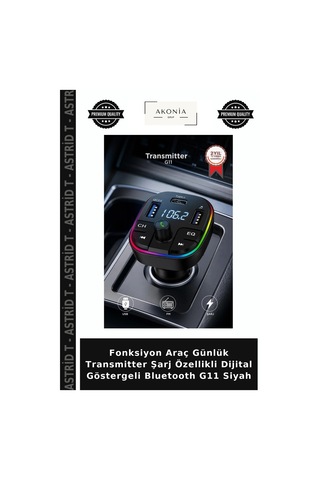 Fonksiyon Araç Günlük Transmitter Şarj Özellikli Dijital Göstergeli Bluetooth G11 Siyah