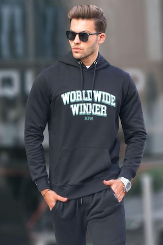 Madmext Siyah Baskılı Kapüşonlu Sweatshirt 6149-siyah Siyah