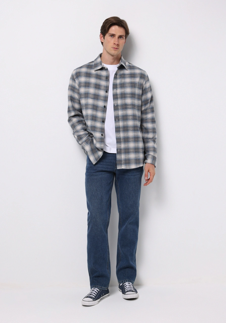 Colin's Colins Regular Fit Shirt Neck Ekoseli Erkek Mavi Uzun Kol Gömlek Cl1076720 Q1.v1 Ble Mavi