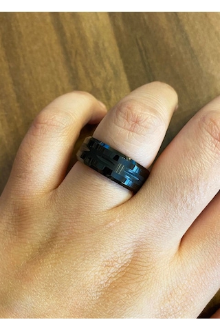 Erkek Siyah Renk Çentik Model Tungsten Yüzük Siyah