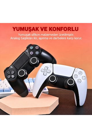 4 Adet Analog Koruyucu Silikon Kılıf Topuz Koruma Ps4 Ps5 Xbox One 360 Series Sx Switch Pro Uyumlu Beyaz