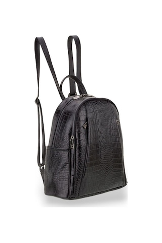 Bilik Deri Siyah Kroko Deri Kadın Sırt Çantası Blm01 9550 Siyah