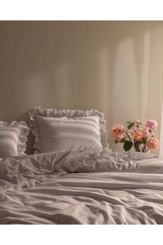 Madame Coco Obernai Tek Kişilik %100 Pamuk Fırfırlı Düz Yıkamalı Nevresim Takımı - Bej 8684427198414 Ekru