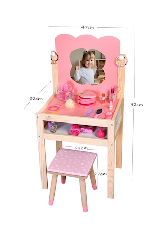 Ahşap Çocuk Güzellik Makyaj Masası Tabüreli