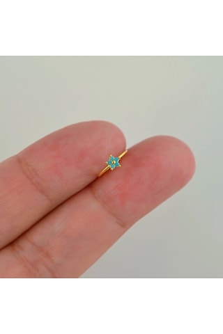 Mavi Firuze Çiçekli Halka Hızma Gümüş Çiçekli Hızma Gold Kaplama Gümüş