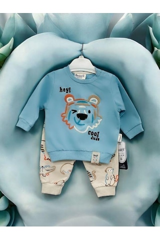 Erkek Bebek Kaplan Nakışlı Eşofman Takım-14227 Mavi