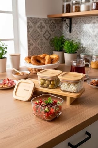 Lunaya 3&apos Lü Bambu Standlı Kahvaltılık Orta Açık