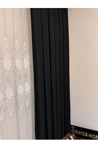 Nivemeshome Roma Keten 1/3 Sık Pileli Siyah Fon Perde Apm Siyah