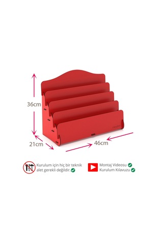 Mini Lucky Montessori Çocuk Kitaplığı 4 Raflı Ahşap Çocuk Odası Kitaplık Masaüstü Mini Kitaplık Kırmızı - 570895571 Kırmızı