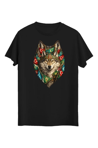 Bigohobi Kurt Desenli Dijital Baskılı Unisex Tshirt, Günlük Kullanıma Uygun Regular Tshirt Siyah