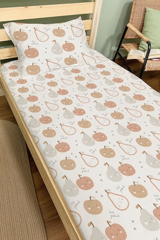 Organik Tek Kişilik Lastikli Çarşaf Seti - Minik Tatlı Meyveler Renkli