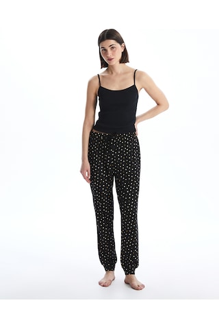 Lcw Dream Siyah Beli Lastikli Puantiyeli Kadın Jogger Pijama Alt