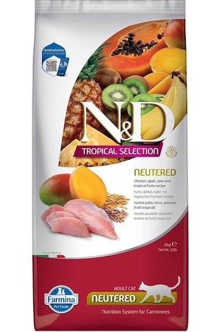 N&D Tropical Selection Düşük Tahıllı Tavuklu Tropikal Meyveli Kısırlaştırılmış Yetişkin Kedi Maması 10 KG N&D Tropical Selection Düşük Tahıllı Tavuklu Tropikal Meyveli Kısırlaştırılmış Yetişkin Kedi Maması 10 KG