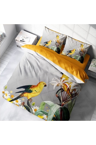 Monohome Yellow Parrot 3D Pamuk Saten Çift Kişilik Nevresim Takım Sarı