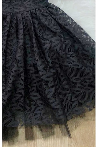 Kız Çocuk Siyah Tül Desenli Doğum Günü Hediye Şık Prenses Elbise Siyah