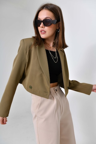 Haki Kruvaze Crop Blazer Ceket Haki