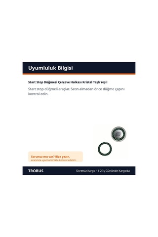 Trobus Start Stop Düğmesi Çerçeve Halkası Kristal Taşlı Yeşil