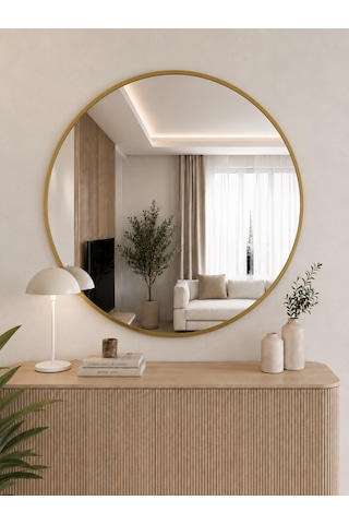 Effe Gold Metal Çerçeveli 90 Cm Yuvarlak Ayna