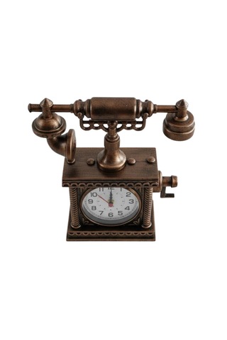 Widermarkt Vintage Telefon Tasarımlı Masaüstü Çalar Saat Antik Bakır Retro Dekoratif Analog Saat Ahşap - Kahverengi