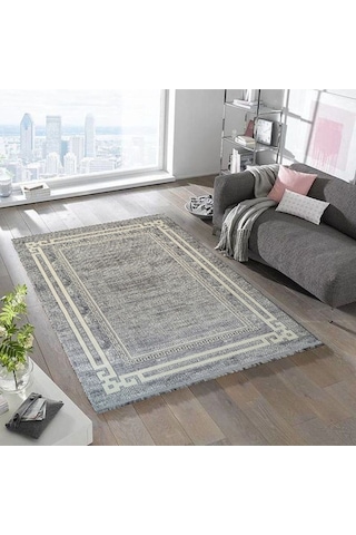 4216 Krem - Gri Akrilik Dokuma Halı Yumuşak Salon Oturma Odası Halısı