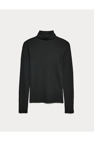 Marks & Spencer Fitilli Balıkçı Yaka Kazak T38006721 Siyah