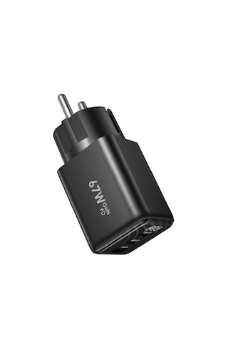 67w 3 Portlu Gan Hızlı Şarj Adaptörü - 2x Type-c + 1x Usb-a Şarj Cihazı Siyah