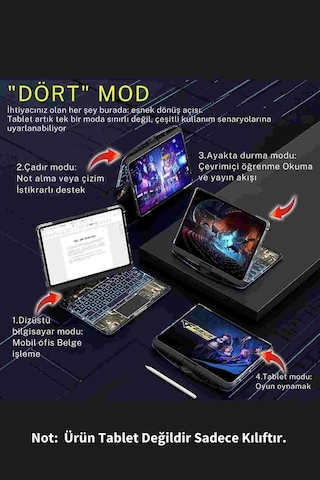 Apple Uyumlu iPad Air 11 2024 Transparan Görünümlü Dönebilen Fuchsia Bluetoothlu Klavyeli Tablet Kılıfı Klavyeli Kılıf
