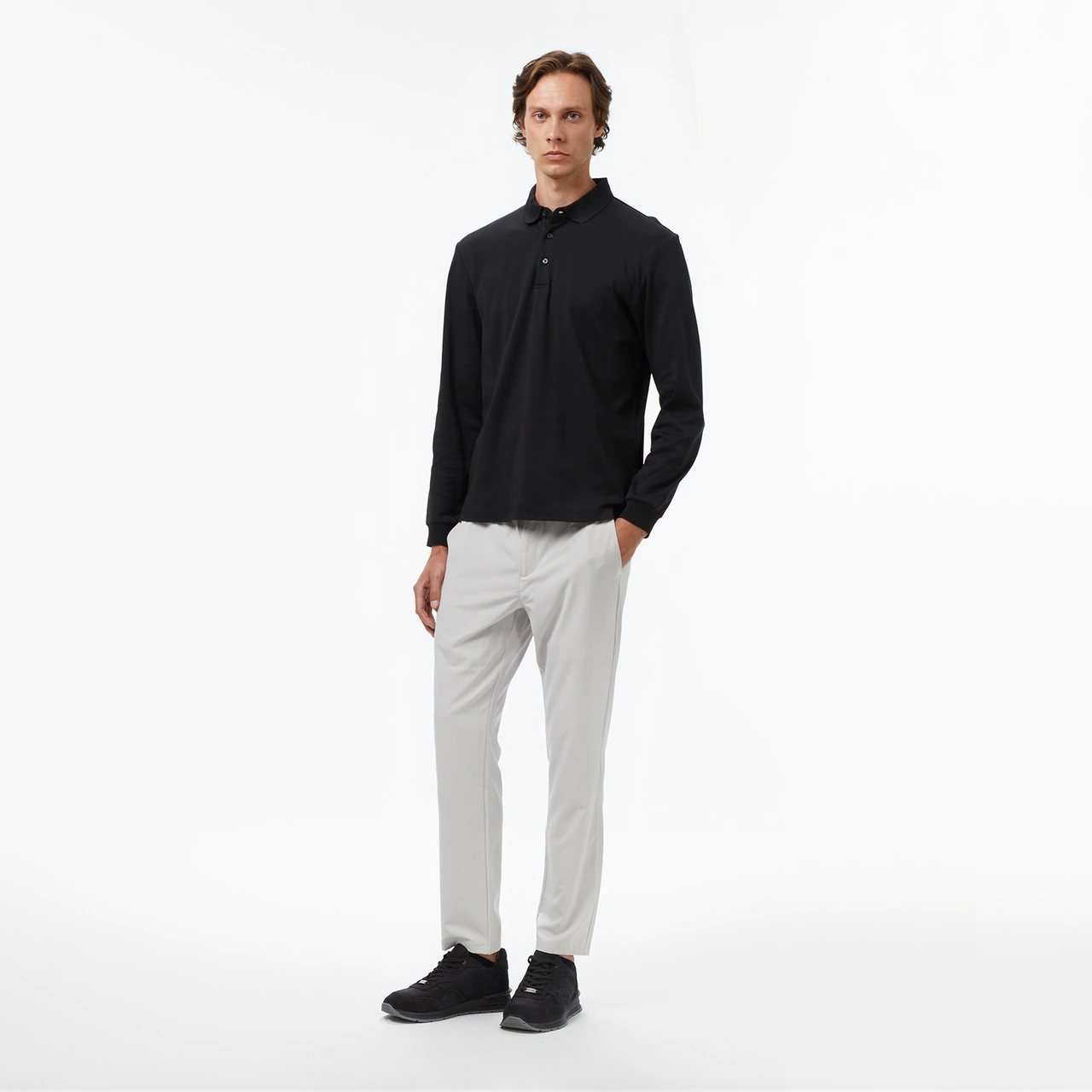 Nautica Erkek Siyah Classic Fit Uzun Kollu Polo Yaka T-shirt Düz K57024t Siyah