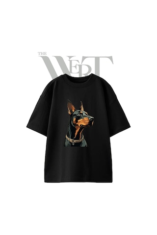 Thewert Doberman 2 Tasarım Baskılı Ünisex Siyah Oversize T-shirt