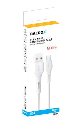 Raedox Usb To Micro 18w 3.4a Hızlı Kablo Raedox Usb To Micro 18w 3.4a Hızlı Kablo