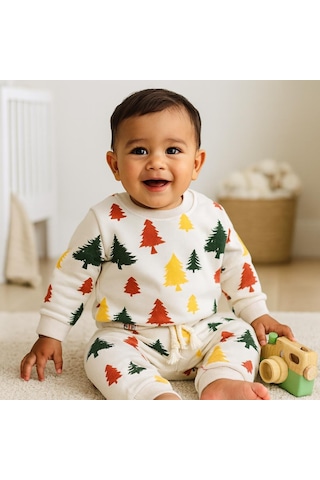 Orman Desen Omuzdan Çıtçıtlı Şardonlu Kışlık 2li Takım Krem