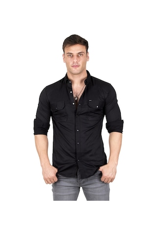 Deepsea Erkek Siyah Fitilli Çıtçıtlı Kot Gömlek 300421 Siyah