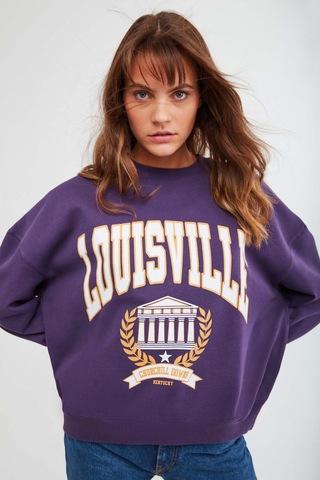 ETHIQUET RA ONA Kadın Oversize Yumuşacık İçi Polarlı Organik Pamuklu Baskılı Yuvarlak Yakalı or Sweatshirt