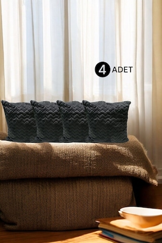 Bohem 4'lü Dekoratif Yastık Kılıfı Kırlent Kılıfı 43x43 Cm Antrasit Antrasit