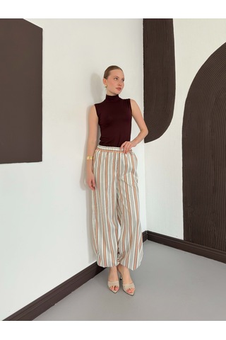 Verymoda Çizgili Salaş Pantolon D3094 Pudra