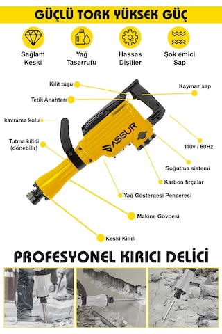 Assur ASR514 1800 W 16 KG Darbeli Kırıcı Delici Hilti Sarı