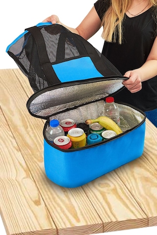 Plaj Çantası Soğuk Sıcak Tutucu Bölmeli Piknik Kamp Çantası Mavi