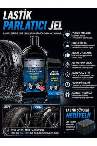 Lastik Parlatıcı Jel 500 Ml + Lastik Süngeri Hediyeli Uv Korumalı Uzun Süre Kalıcı Lastik Bakım Jeli