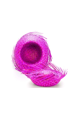 Eco Port Tropikal Parti Pembe Fuşya Hasır Hawaii Şapkası 13x36 Cm Çok Renkli