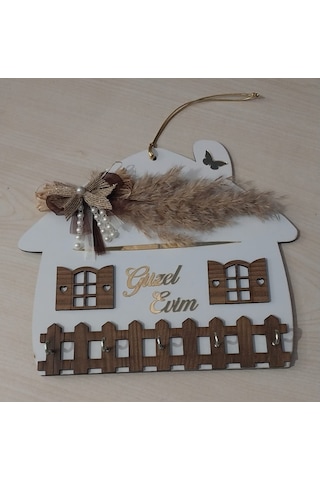 Güzel Evim Beyaz Ahşap Anahtar Askılığı Duvar Askılı Anahtarlık Beyaz