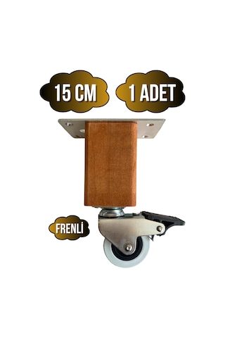 Kale Ahşap Tekerli Ayak Mobilya Masa Ve Dolap Tekerli Ayağı Frenli 15cm Ceviz 1 Adet Kayın Ceviz