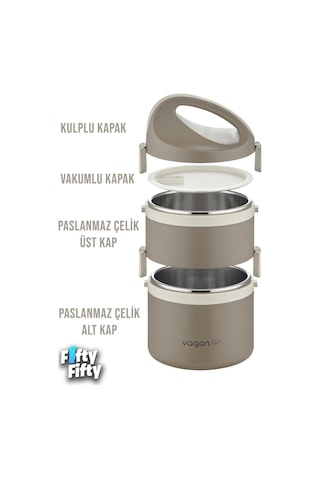 Vagonlife 1800 Ml İki Kat Yuvarlak Paslanmaz Çelik Bento Lunch Box Yeni Nesil Sefer Tası-fflbox40130