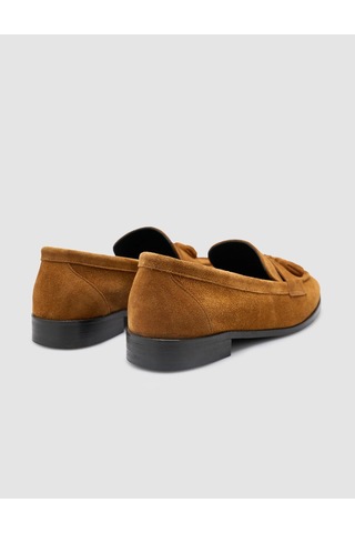 %100 Hakiki Deri Taba Süet Kadın Loafer Taba
