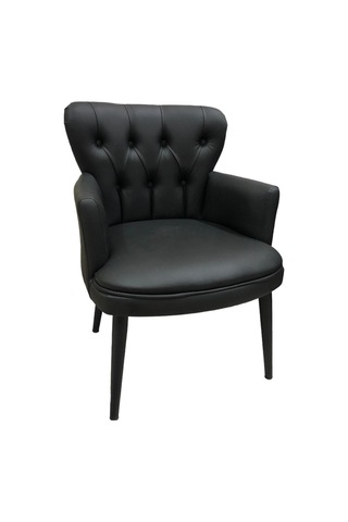 Garden House Tekli Siyah Deri Ahşap Ayaklı Ofis Koltuğu Kafe Koltuğu Sandalye Berjer Siyah